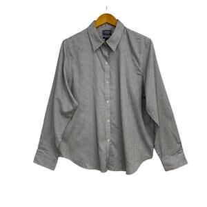 Chaps Classics Dress Shirt Women's Size XL Black White Houndstooth Print Button